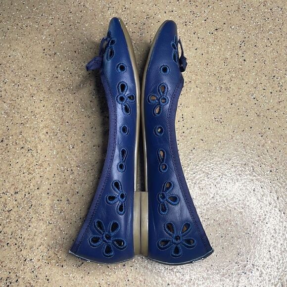 Sperry Top-Sider Luna Navy Blue Leather Embroidered Eyelet Ballet Flats 6 - Picture 3 of 8